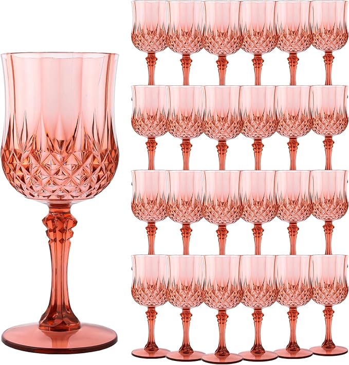 24Pack Plastic Wine Glasses, 7oz Vintage Goblets by LEYIQU