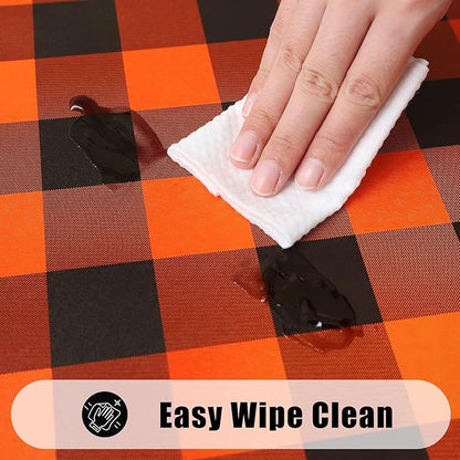 Smiry Rectangle Picnic Table Cloth, Elastic Waterproof Fitted Vinyl Tablecloths, Flannel Backed Buffalo Plaid Table Covers for Dining, Camping, Outdoor (Black and Orange, 30" x 96")