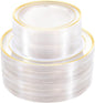200 PCS Clear Gold Plastic Plates, Gold Rimmed Disposable Party Plates Include 100 Dinner Plate and 100 Dessert Plate Perfect for Party, Holiday, Birthday, Wedding