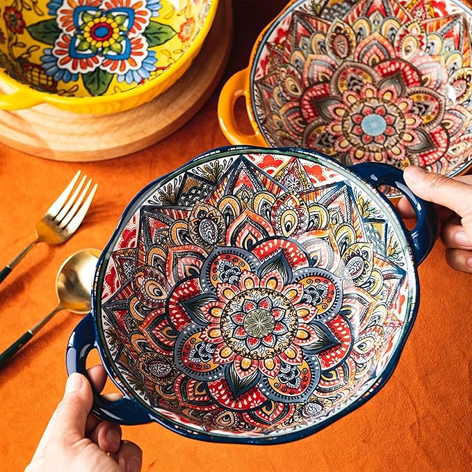 2 Pack Boho Ceramic Serving Bowls - Image 3