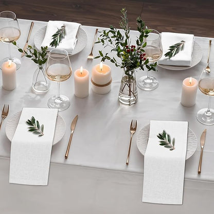 Ruvanti Linen Napkins Set of 12, 18x18 Cloth Napkins, Cotton Linen Blend Napkins Cloth Washable, Soft, Reusable Dinner Napkins for Wedding, Parties, Christmas, Thanksgiving, Everyday Use - White