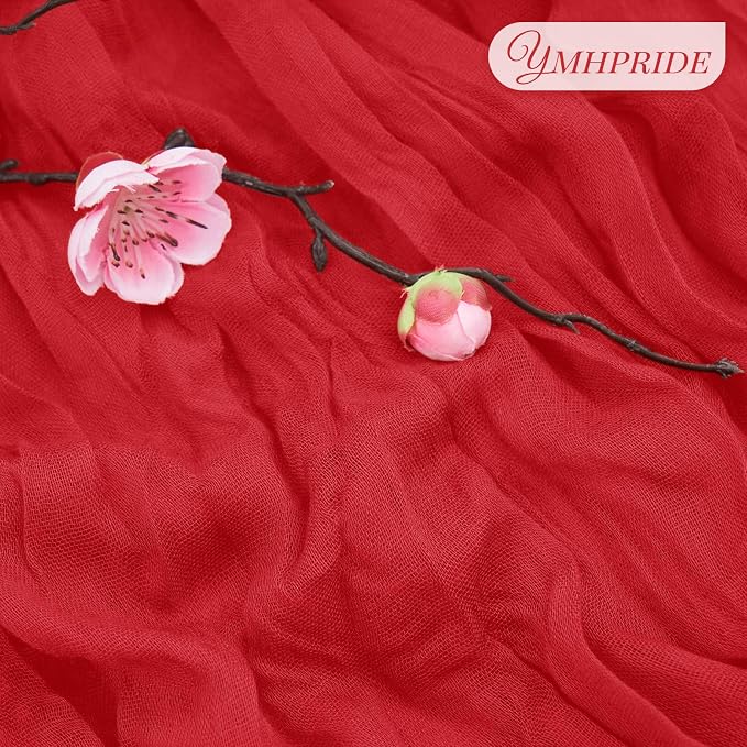 YMHPRIDE 12 Pack Cheesecloth Table Runner 35x120in Red Table Runner | Boho - Image 3