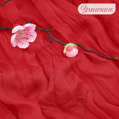 YMHPRIDE 12 Pack Cheesecloth Table Runner 35x120in Red Table Runner | Boho - Image 3