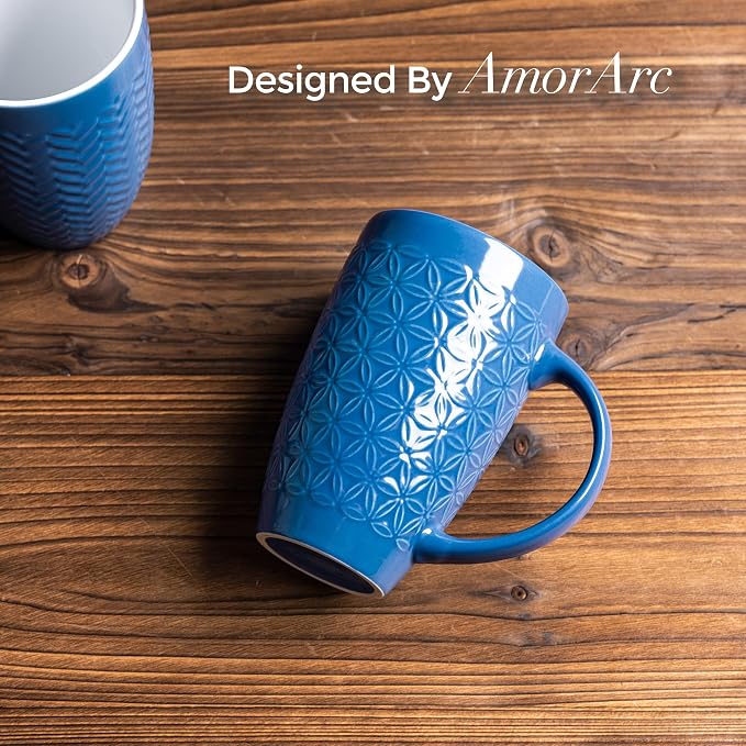 AmorArc 20 oz Large Coffee Mugs Set of 6, Embossed Ceramic Coffee Mugs - Image 3
