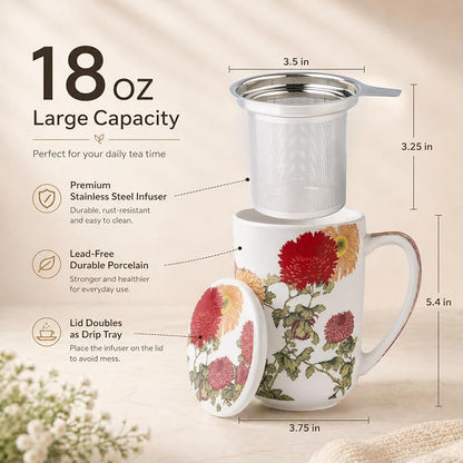 AmorArc Tea Cup With Infuser and Lid, 18oz Loose Leaf Tea Mug With Steeper | - Image 3
