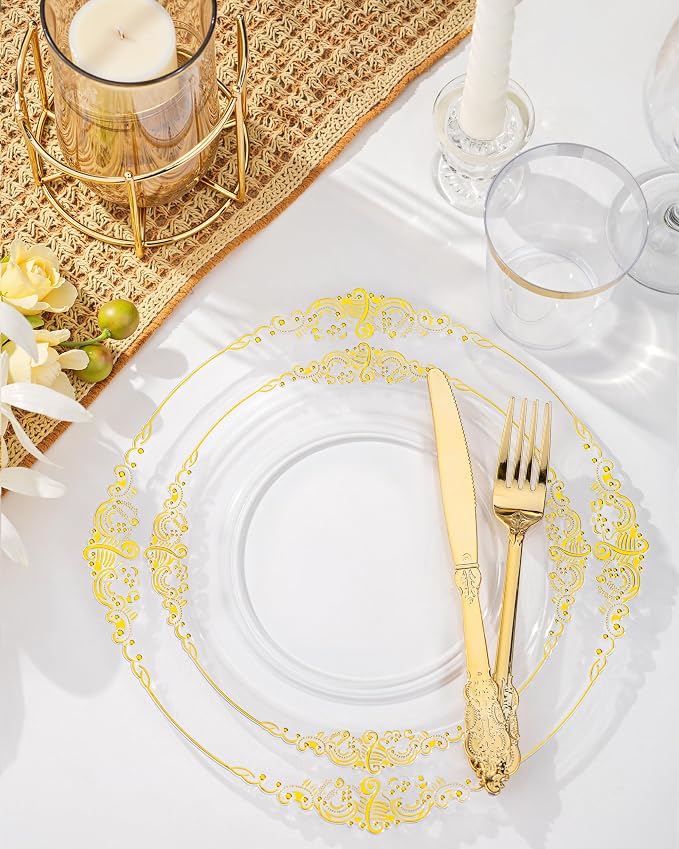 Nervure 100Pcs 10.25'' Clear Plastic Plates, Party Plates - Image 2
