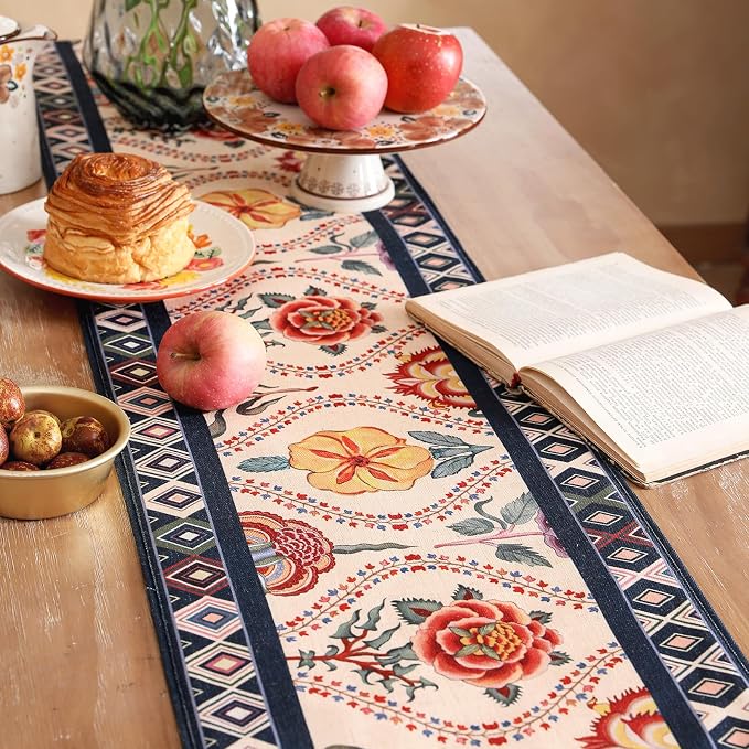 bilin gaier Designer Linen Extra Long Table Runner, Colorful Floral Pattern - Image 9