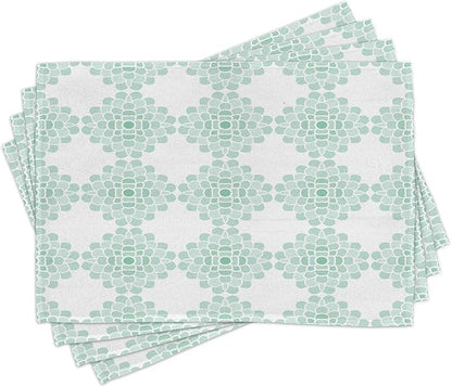 Ambesonne Floral Place Mats Set of 4, Abstract Horizontal Lines Geometric Bold Thin Stripes Ocean Themed Illustration, Washable Fabric Placemats for Dining Table, Standard Size, Seafoam White