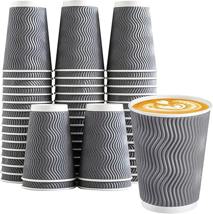 Lamosi 500 Count 8 oz Insulated Coffee Cups Bulk, Disposable Paper Cups No Lids 8oz, Corrugated Ripple Wall Design for Hot Beverage (Grey)