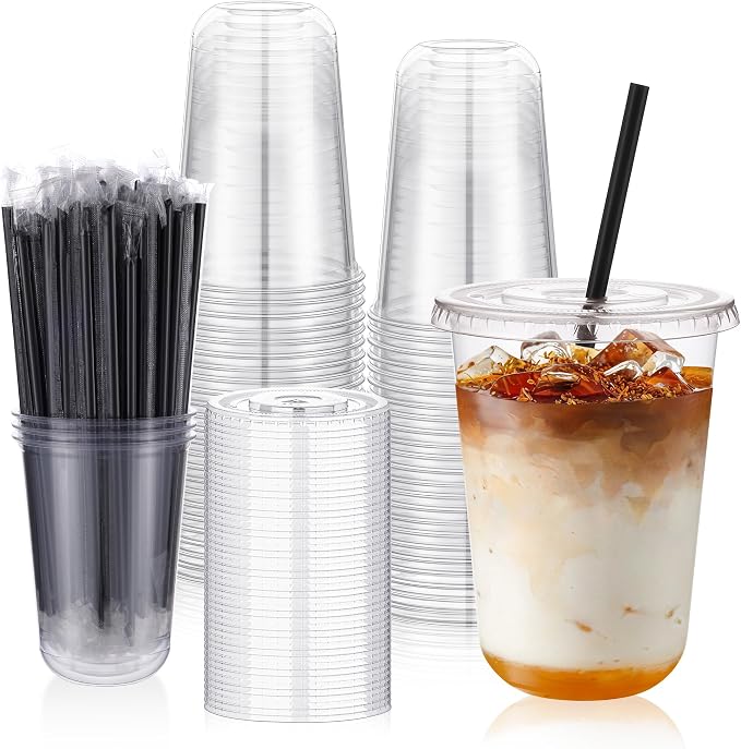 tchrules 50 Set 16oz Clear Round Bottom Plastic Cups - Image 8