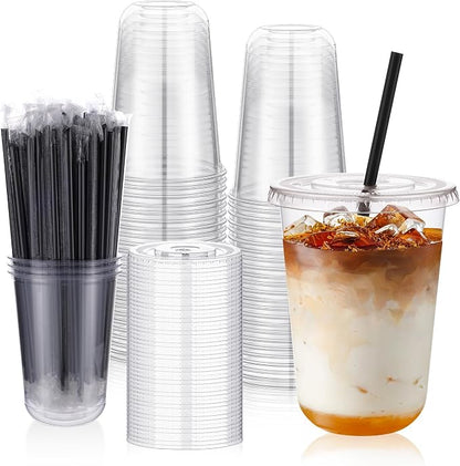 tchrules 50 Set 16oz Clear Round Bottom Plastic Cups - Image 8