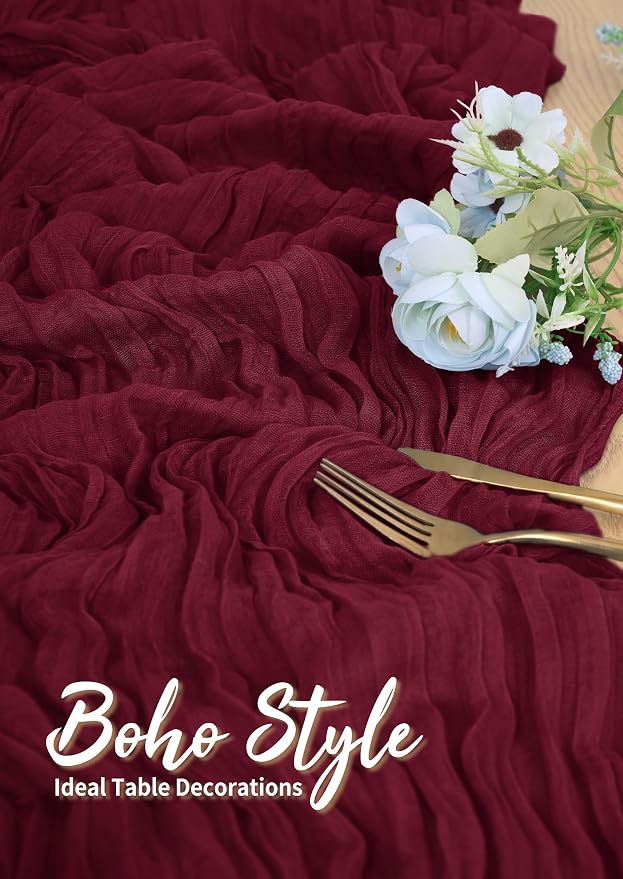 Pesonlook Cheesecloth Table Runner Burgundy, 10 Pack 17.7x108 inch, Long | - Image 5