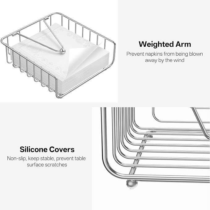 Napkin Holder for Table with Weighted Arm, Dinner Metal Flat Napkin Holders for - Image 4