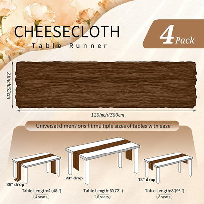 4 Pack Cheesecloth Table Runner 10FT Brown Table Runner Boho Gauze Cheese Cloth - Image 2