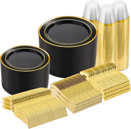 600 Pieces Black Plates for 100 Guests | Include: Dinnerware Set of 100 Dinner by GoodLuck