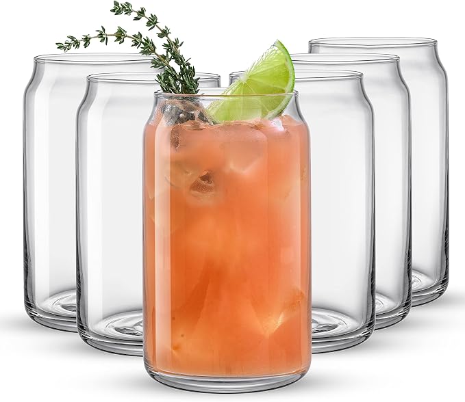 JoyJolt Drinking Glass Cups Set of 6-16oz Beer Can Glasses. Clear Soda Can by JoyJolt
