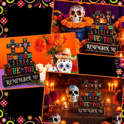Moucuny 4 Pcs Day of the Dead Table Decorations Day of the Dead Cross - Image 7