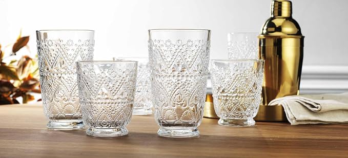 Vintage Drinking Glasses Set of 8 Elegant Glassware Set, 4 Highball Glasses 16oz - Image 3