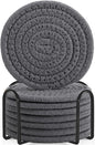 ABenkle 8 Pcs Drink Coasters with Holder, Cotton Woven Absorbent Coasters for Drinks, Minimalist Home Decor Coaster Set for Wooden Tabletop Protection Table, 4.3 inches Grey