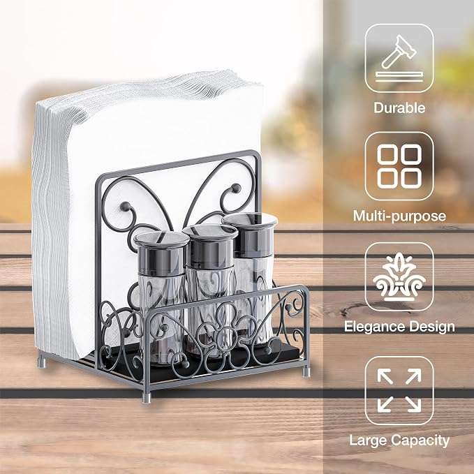 Napkin Holder with Salt and Pepper Caddy, Metal Table Dispenser | Dinner Napkins - Image 6