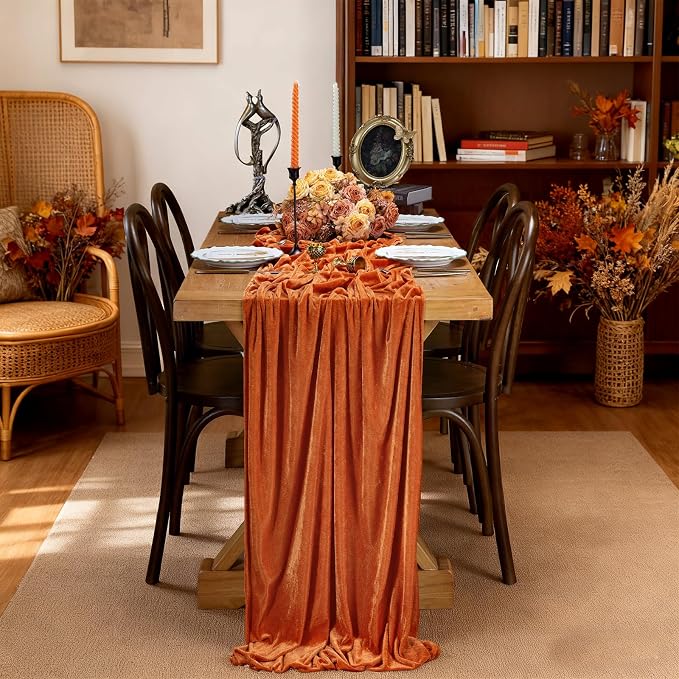 Orange Velvet Table Runner 29 x 120 Inches Fall Halloween Runners | 3 Pieces by SoarDream