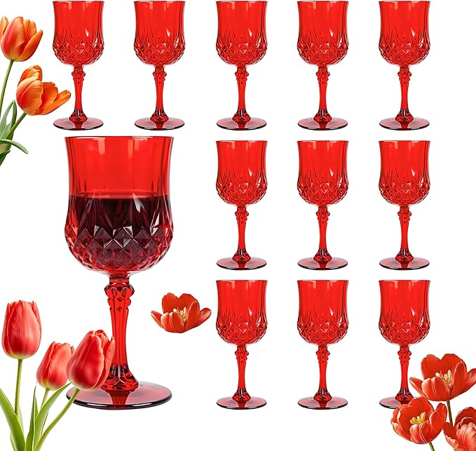 12Pack Plastic Wine Glasses, 7oz Vintage Goblets by LEYIQU
