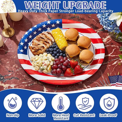 350 Pcs 4th of July Party Decorations 12 inch Disposable Patriotic Oval Plates - Image 3
