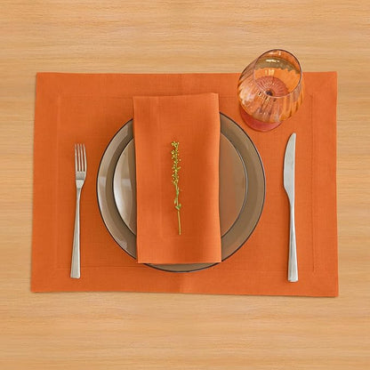 Solino Home Linen Napkins Set of 4-100% Pure Linen Persimmon Orange Dinner Napkins Cloth 20 x 20 Inch for Spring, Easter - Fete, Handcrafted and Machine Washable