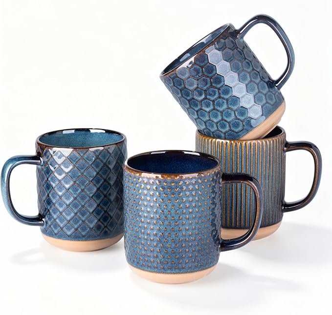 GBhome Coffee Mugs Set of 4, 16 oz Blue Coffee Cups by GBhome