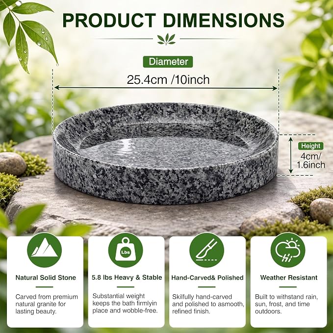 Stone Bird Bath, 10 Inch Heavy Bird Bath Bowl Only - Image 2