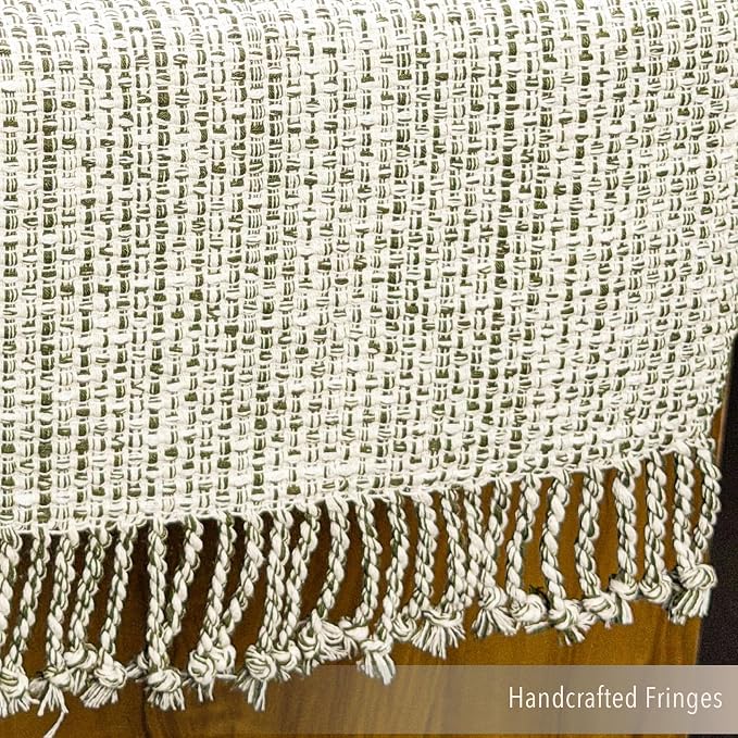 Cotton Table Runner, 13x72 Inch, Home Decor | Textured Woven Fabric, Washable - Image 4