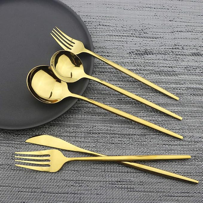 Shiny Gold Silverware Set, JASHII 20-Piece Stainless Steel Satin Finish - Image 2