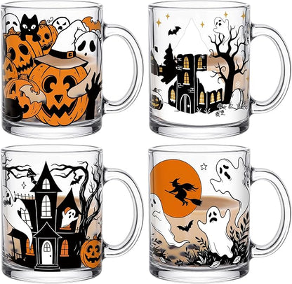 Tioncy 4 Pcs Halloween Ghost Coffee Mugs 12 oz Scary Pumpkin Glass Cups by Tioncy