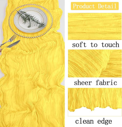 4 Pack Lemon Yellow Cheesecloth Table Runner 20 x 120 inch Gauze Table Runners - Image 3