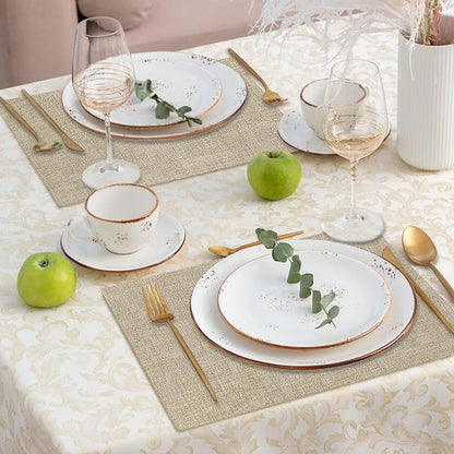 Faux Leather Placemats Set of 6 – Heat Resistant Table Mats Set of 6 Waterproof Wipeable Dining Fall Place Mats for Indoor & Outdoor, Easy to Clean - Khaki