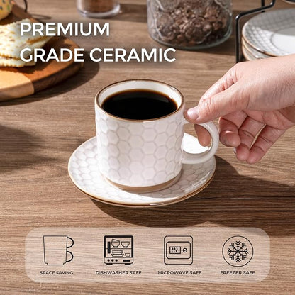 GBhome 6 OZ Stackable Coffee Mugs Set of 4, Ceramic Espresso Coffee Cups | - Image 3
