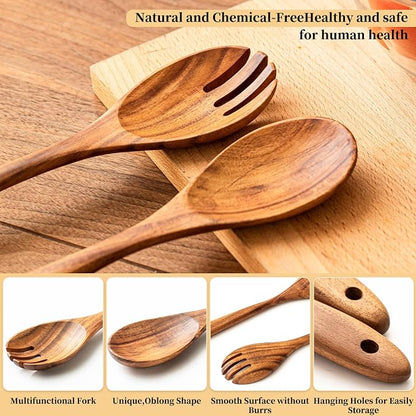 Gudamaye Acacia Wooden Salad Server Set, 13 inch Salad Tongs - Image 3