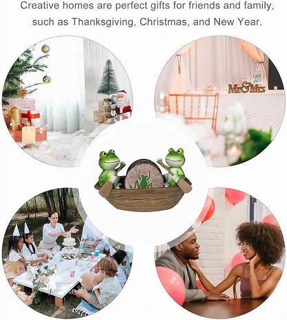 Frog Coasters Set of 6 Rustic Coasters in Handmade Canoe Drink Coffee Mug Wine Beer Bar Round Table Decorative Cute Log Cabin Decor for The Home