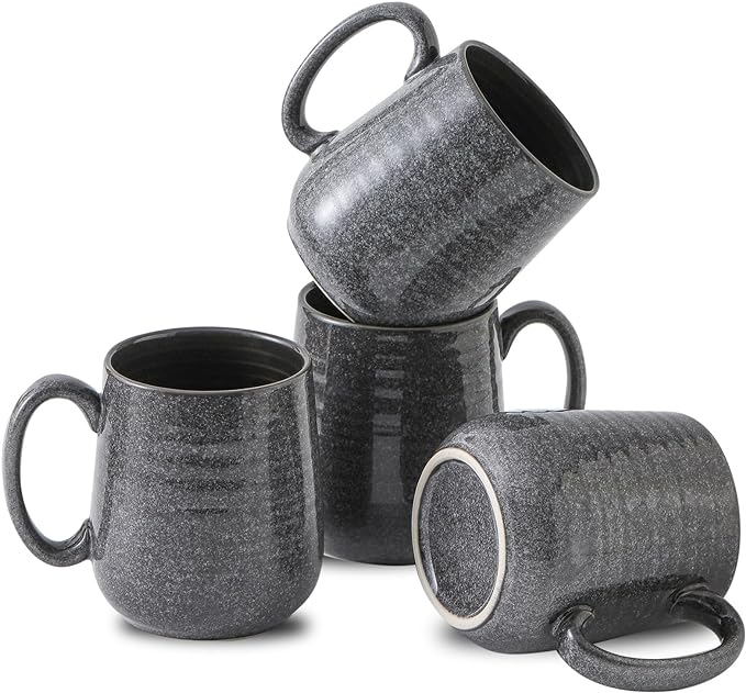 Hasense Dark Grey Coffee Mugs Set of 4, 12oz Ceramic Coffee Cups, Latte Mug by Hasense
