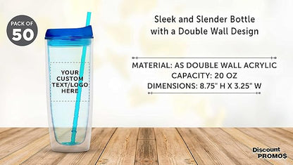 Custom Tall Orbit Acrylic Tumblers 20 oz. Set of 50, Personalized Bulk Pack - Perfect for Iced Coffee, Soda, Other Hot & Cold Beverages - Blue