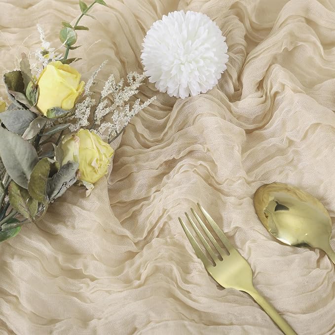 6 Pack Beige Cheesecloth Table Runner 35 x 120 Inch | Boho Gauze Fabric - Image 4