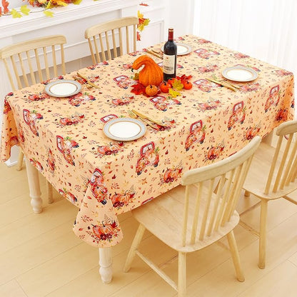 Smiry Fall Rectangle Table Cloth, Waterproof Vinyl Tablecloth with Flannel Backing, Wipeable Autumn Pumpkin Truck Plastic Tablecloths for Harvest and Thanksgiving Parties, (60"x140", Yellow)