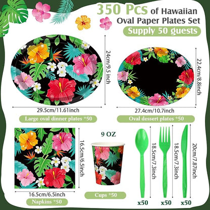 350 Pcs Hawaiian Luau Party Supplies 12 in Disposable Tropical Aloha Oval - Image 3