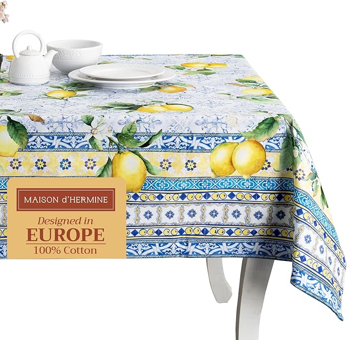 Maison d' Hermine Table Cloth Rectangle Table 100% Cotton 70 x 108 Inches Tablecloth Reusable Decorative for Dining Room Farmhouse Home Valentines Day Decorations Spring Summer - Citrus