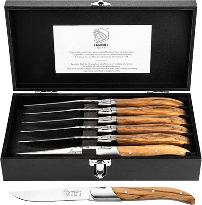 Laguiole Style De Vie Steak Knives, Luxury Line, 6 Pieces, Olive Wood, in by laguioleStyledeVie