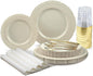 " OCCASIONS " 320pcs set (40 Guests)-Extra Heavyweight Vintage Wedding Disposable/Reusable Plastic Plates 40 x 11'' + 40 x 8.25''+Silverware+Cups+Napkins (Chateau Collection Ivory)