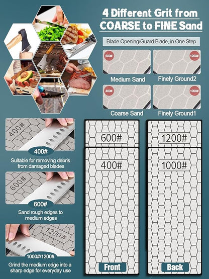 Double-Sided Diamond Sharpening Stone, Kalolary Knife Sharpener Stone Diamond Plate Stone with Non-slip Base & Replaceable Grit Plate for Knives Outdoor Camp Kitchen Sharpen Tool (400/1000# 600/1200#)
