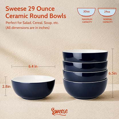 Sweese Ceramic Soup Bowl Set of 4, 29 oz Round Pasta Bowl Stackable Serving Bowl - Image 2