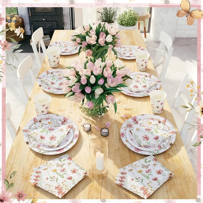 250 Pcs Wildflower Party Decorations Include Spring Summer Floral Paper Plates - Image 5