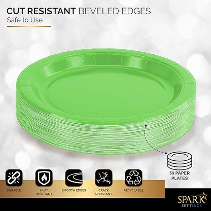 Disposable Paper Plates Kiwi, 7 Inch Paper Dessert Plates, Strong and Sturdy Disposable Plate for Party, Dinner, Holiday, Picnic, or Travel Party Plate, Pack of 50